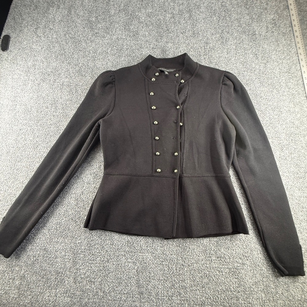 White House Black Market Black Military Peplum Knit Jacket Silver Buttons M